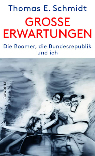 Große-Erwartungen-Buchcover-vier-junge-Menschen-im-Schnellboot-amüsieren-sich-Journalismus-Pfundtner